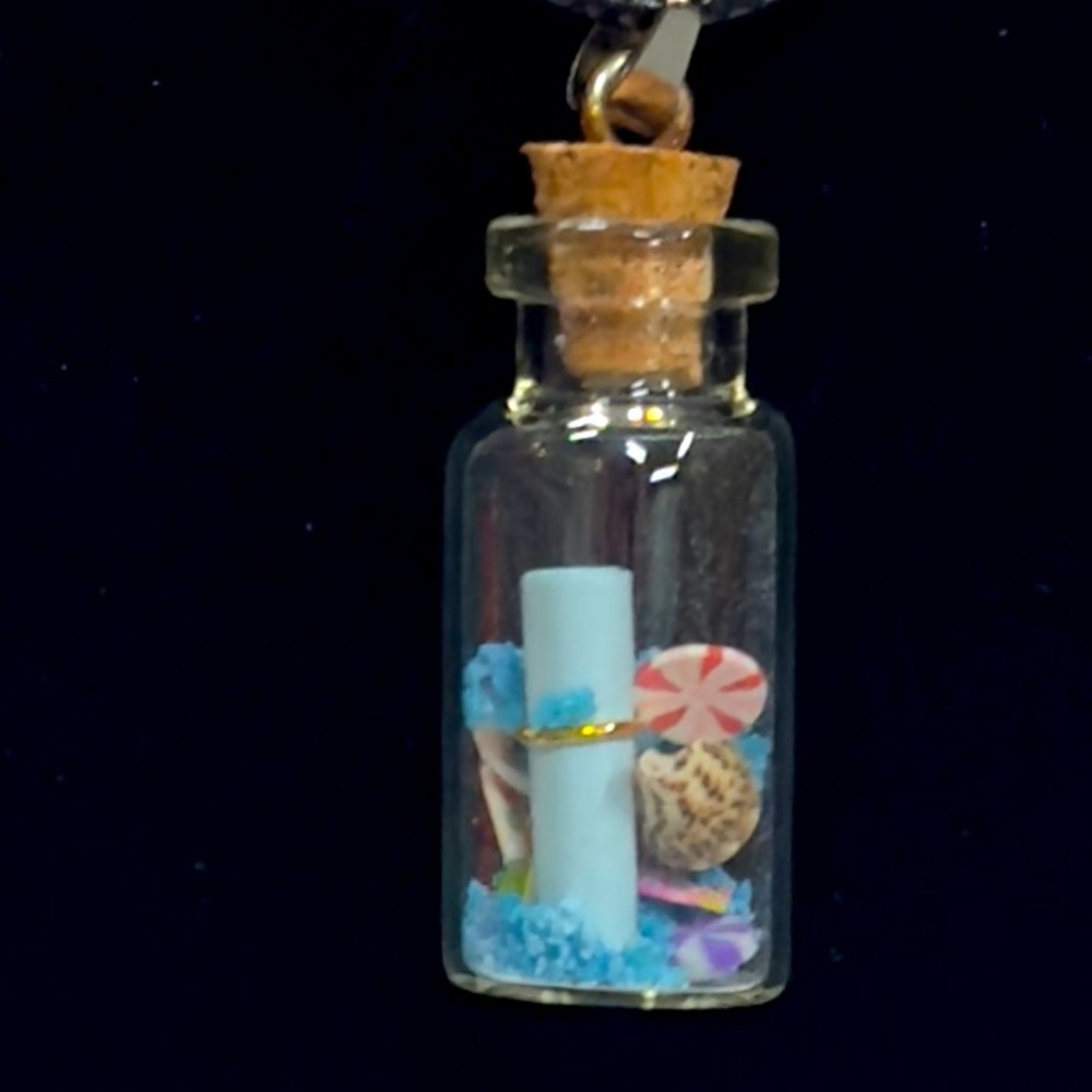 UNBRANDED Blue Fluorescent Sand DRIFT Bottle SEASHELL Necklace #1 - Picture 3 of 9